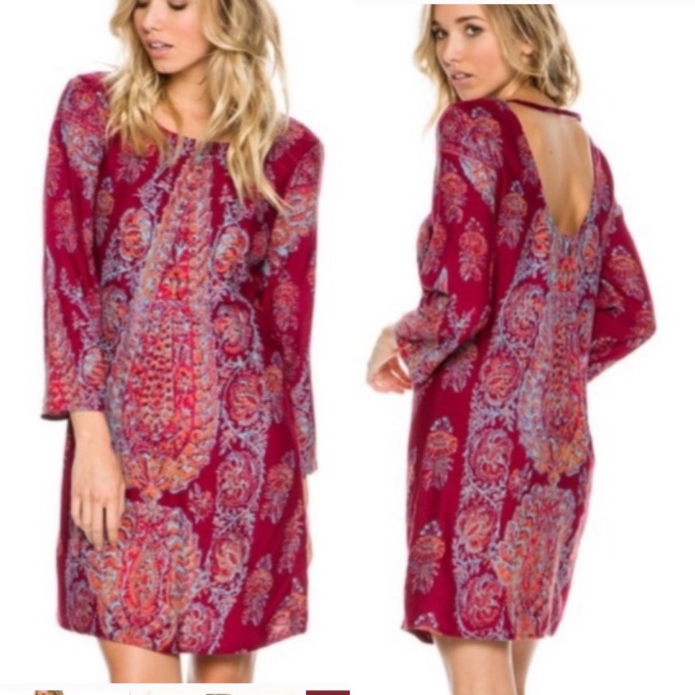 Billabong Gypsy Daze shift dress casual dress scoop neck 3/4 sleeve Sz M